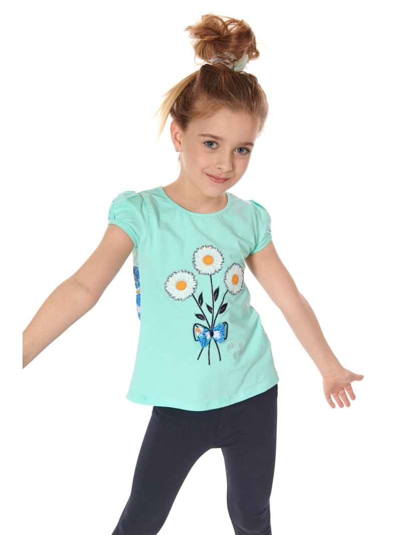 Girls\' blouse with flowers, mint NDZ8157 - Online store - Boutique